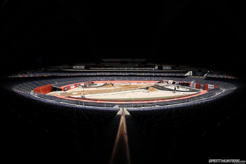 Empty stadium with dirt track