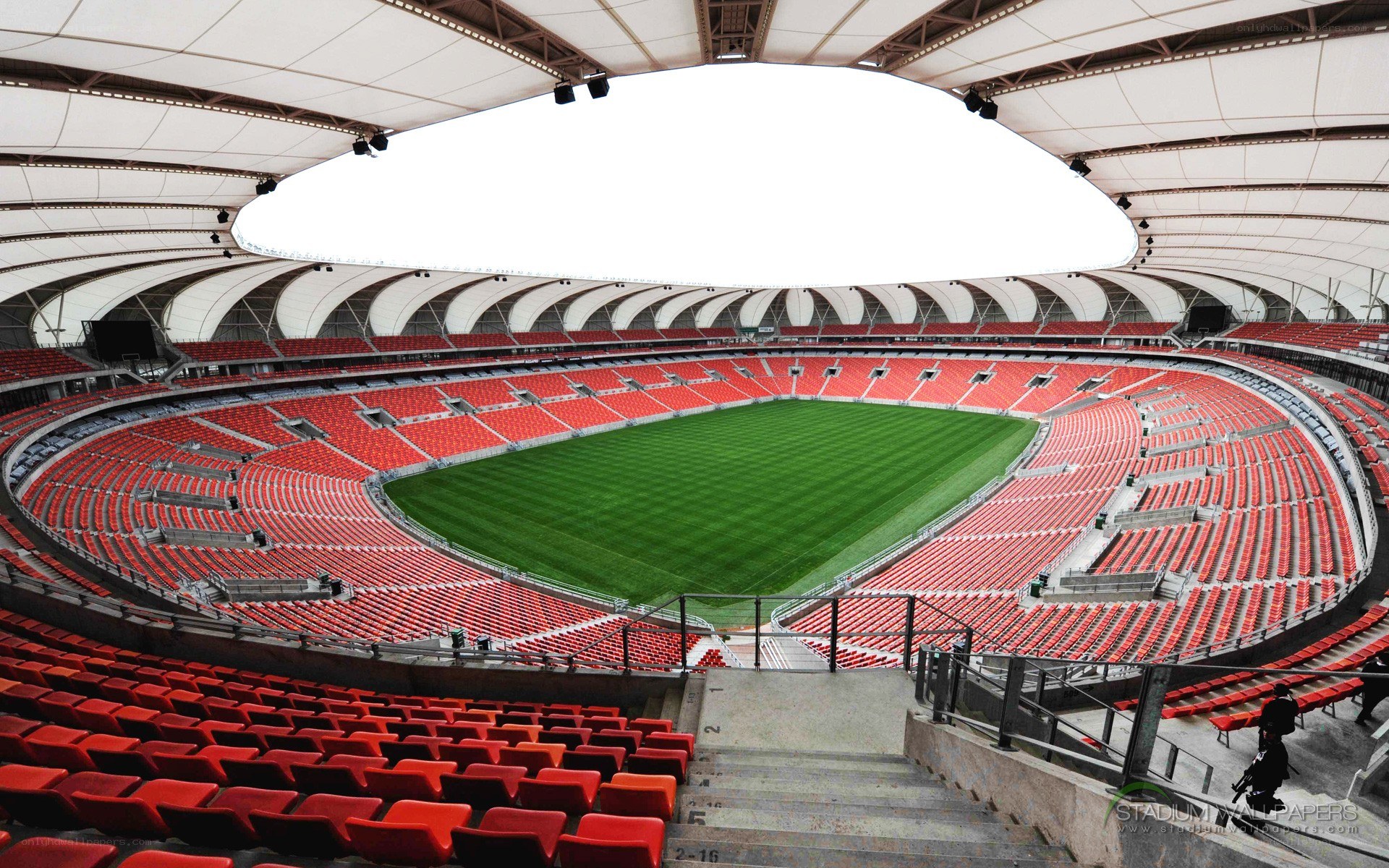 empty stadium with green field