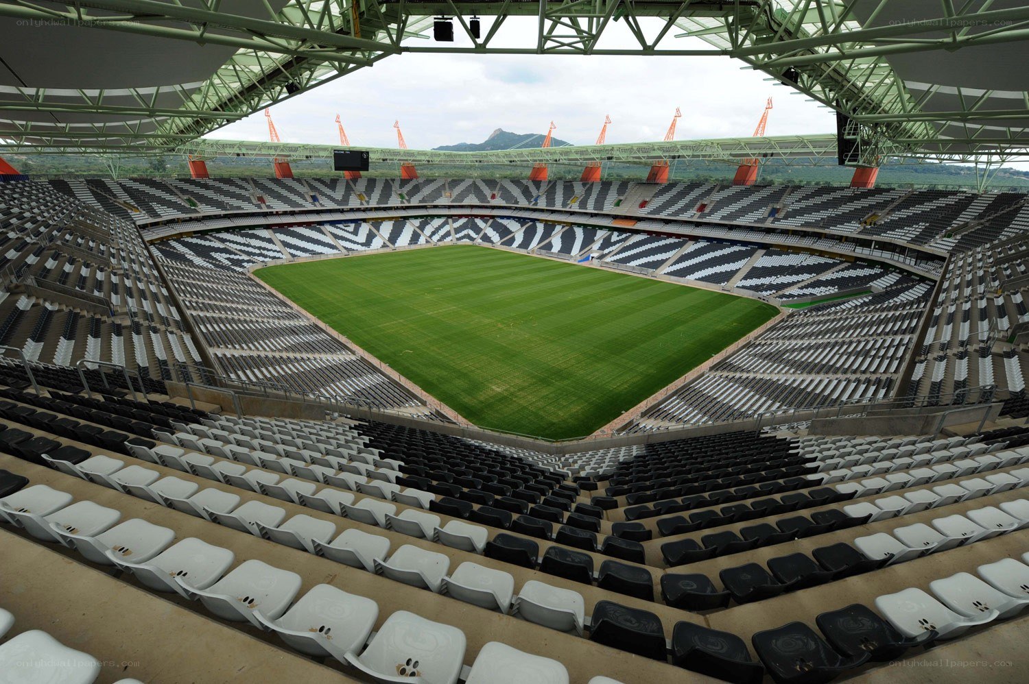 empty stadium with green field
