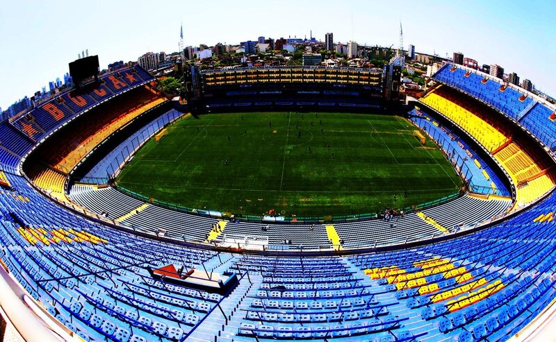 Empty Stadium with Green Field — Blue