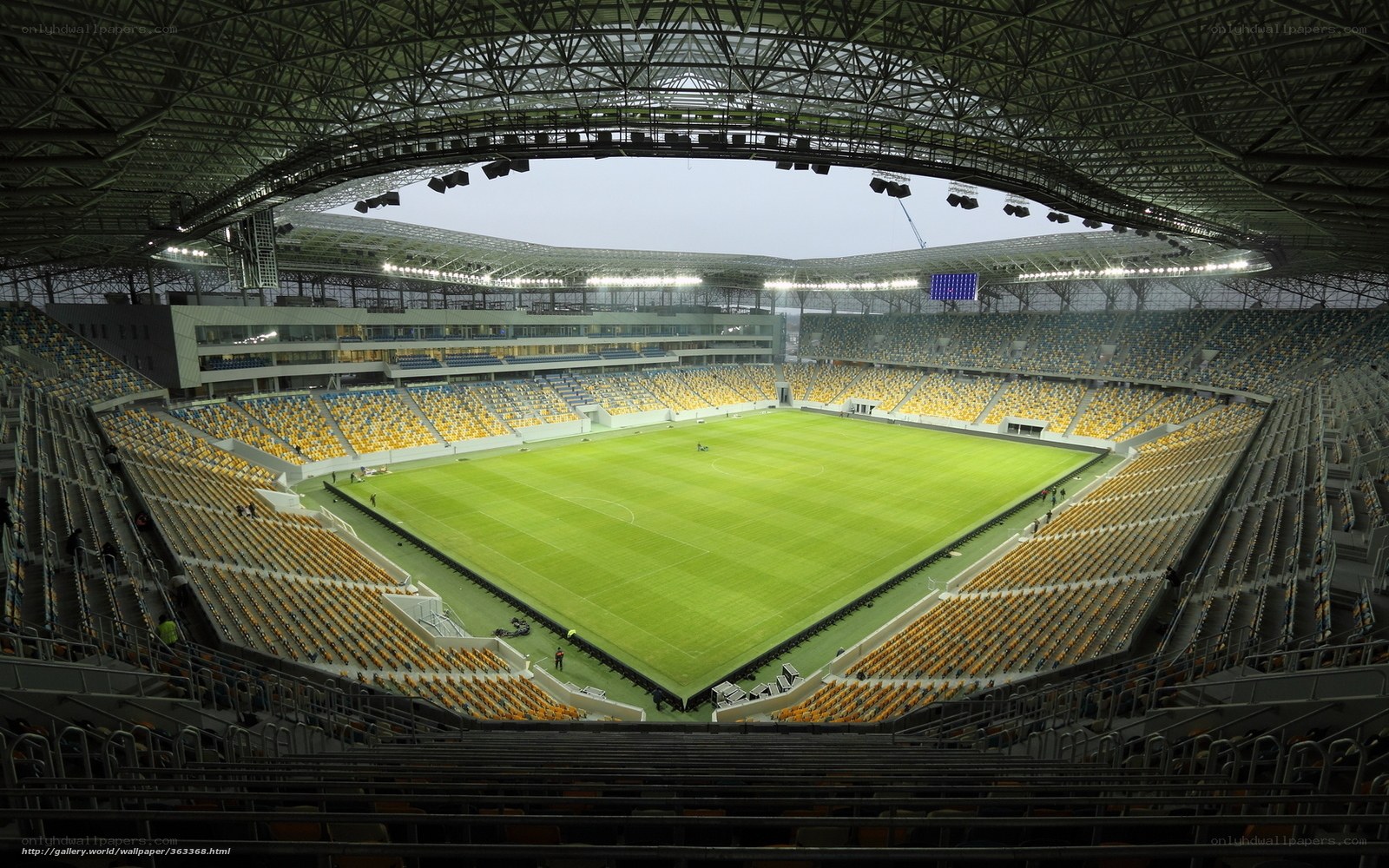 empty stadium with green field