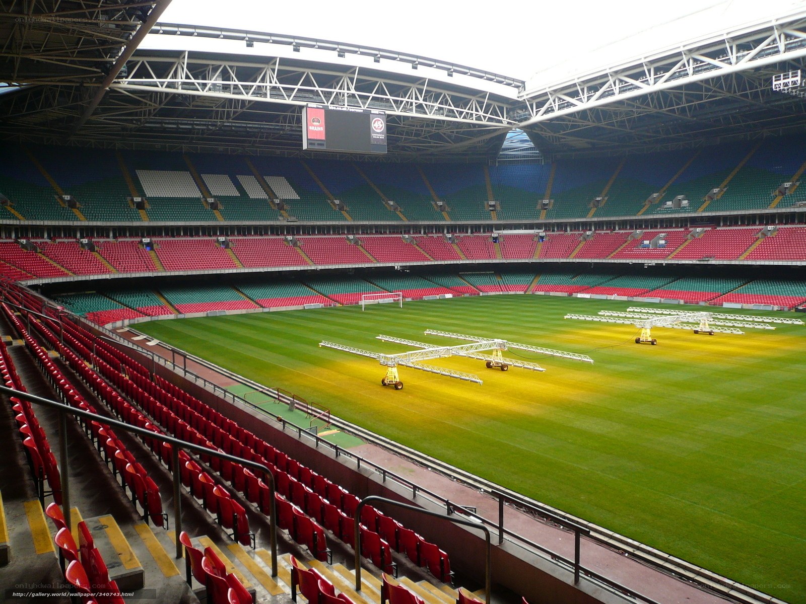 empty stadium with maintenance equipment