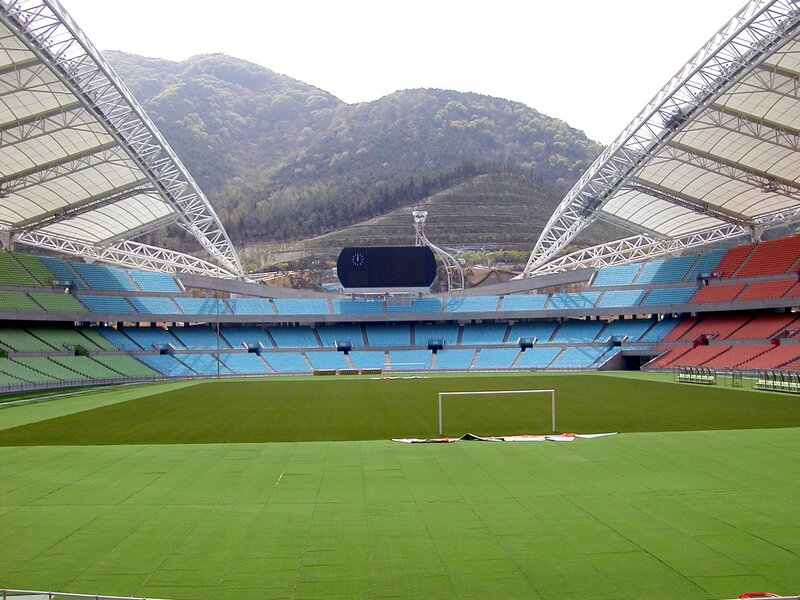 Empty stadium with mountain view