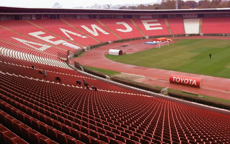 Empty stadium with red seats