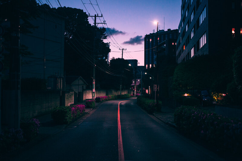 Empty Street at Dusk — Purple