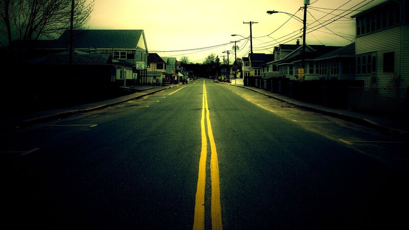 Empty Street at Dusk — Yellow, Dramatic