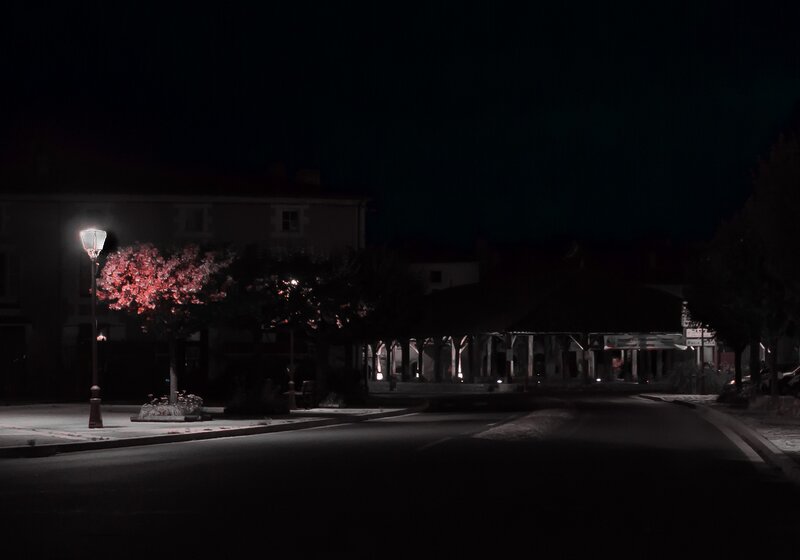Empty Street at Night — Black, Dark, Photograph, Street Lamp