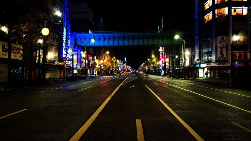 Empty Street at Night — Black, Dark, Photograph
