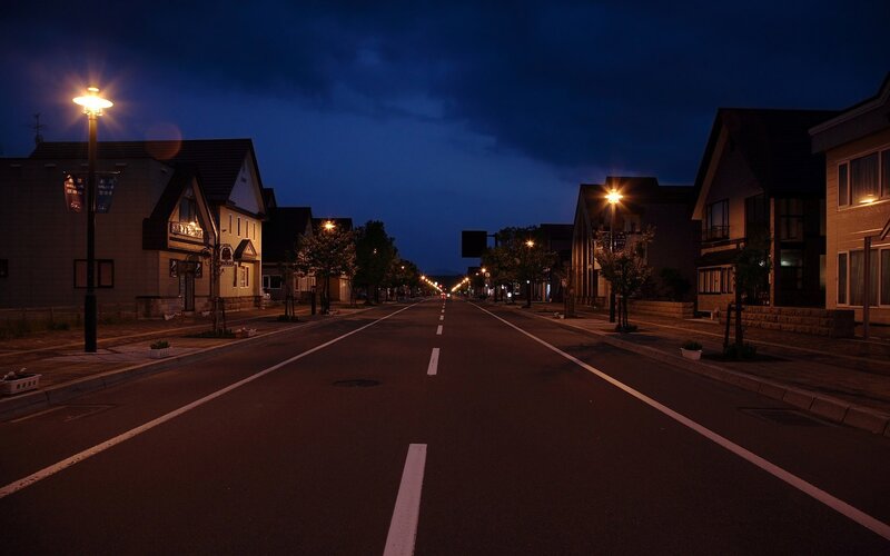 Empty Street at Night — Dark Blue, Serene
