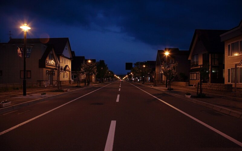Empty Street at Night — Dark Blue