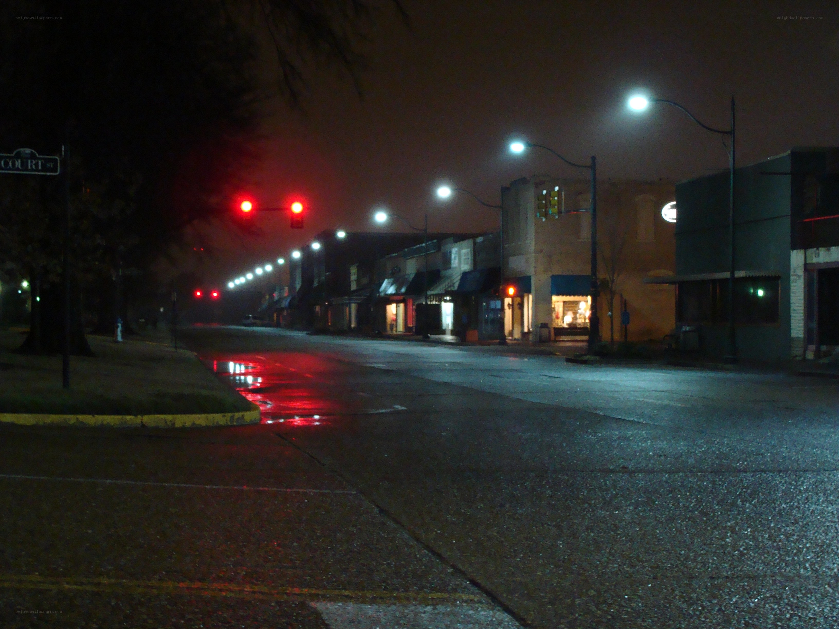 Empty street at night in a small town