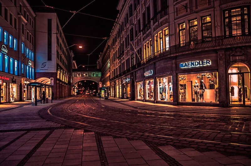 Empty street at night in city