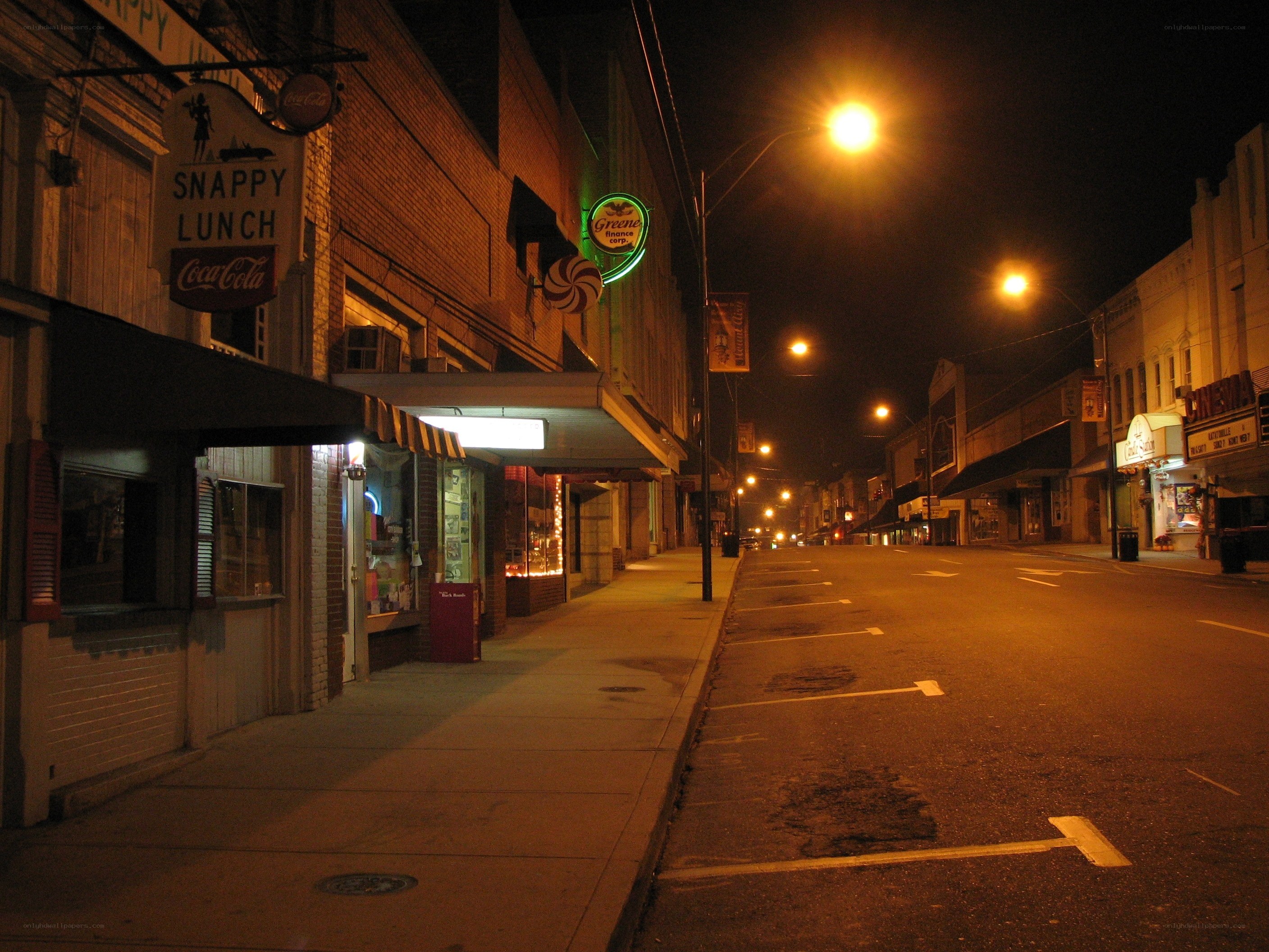 Empty street at night in small town