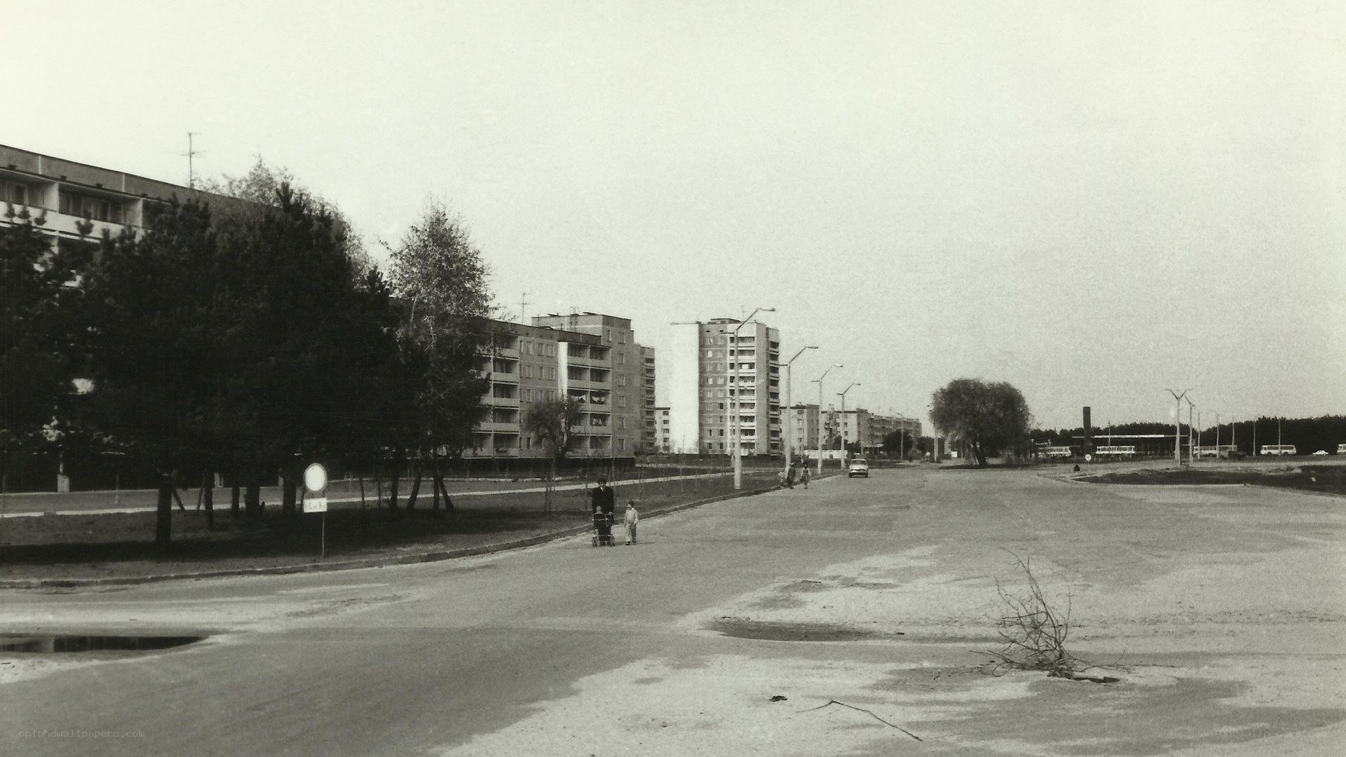 Empty street with apartment buildings