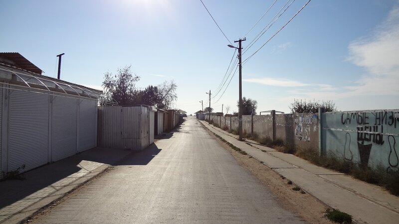 Empty street with storage units