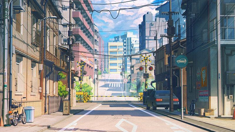 Empty Street with Train Crossing
