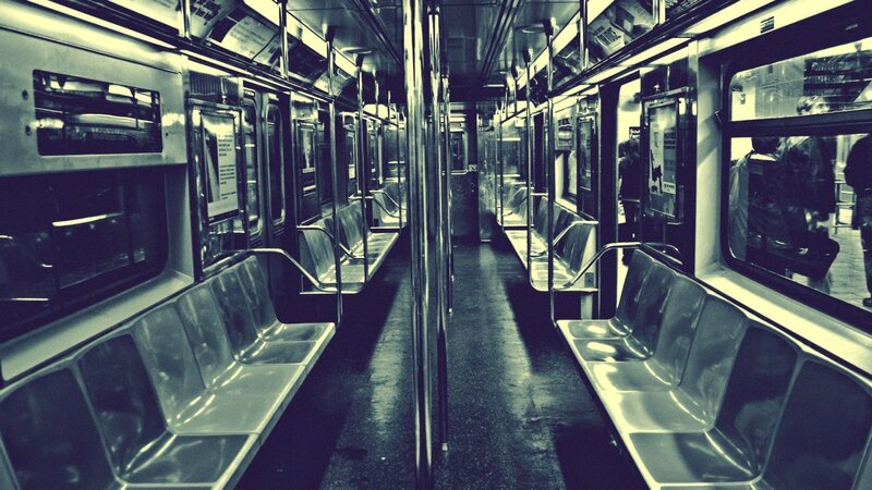 Empty Subway Car Interior — Black, Dark, Photograph