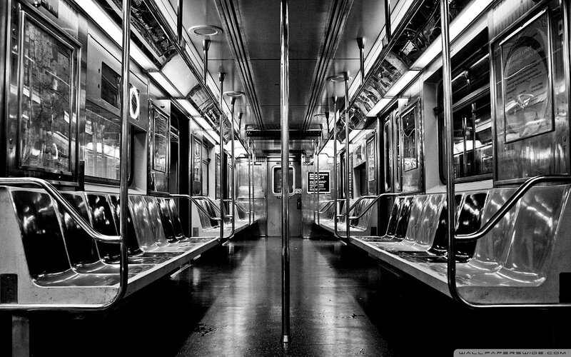Empty Subway Car Interior — Black, Desolate, Photograph