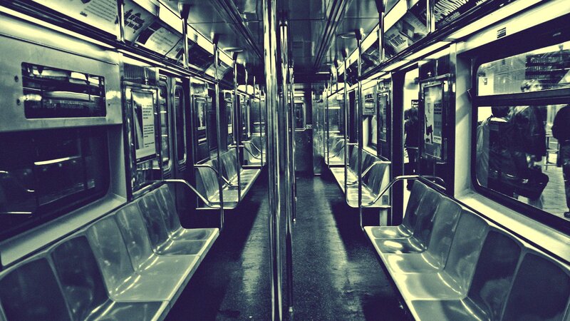 Empty Subway Car Interior — Black, Dramatic, Night