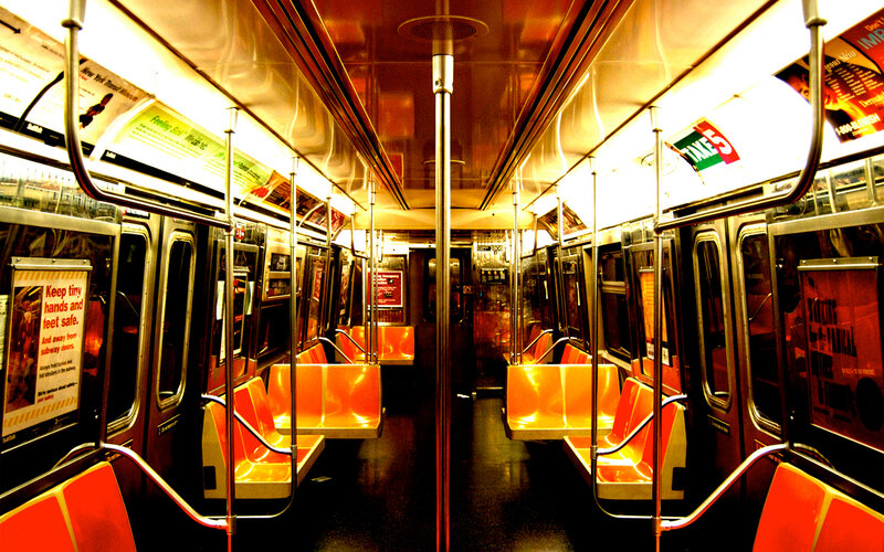 Empty Subway Car Interior — Orange, Dramatic