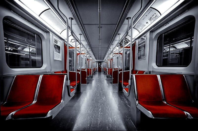 Empty Subway Car Interior — Red