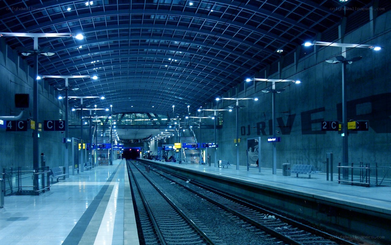 Empty subway station at night