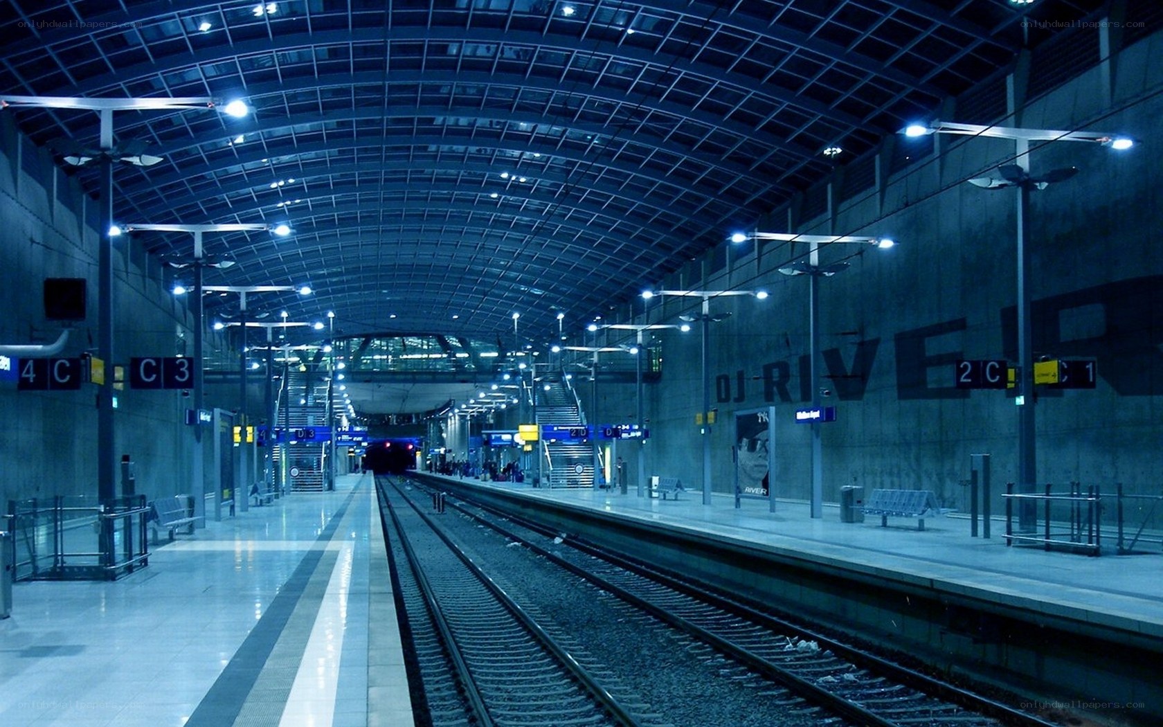 Empty subway station at night