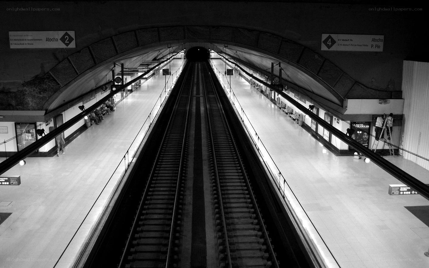 Empty subway station at night