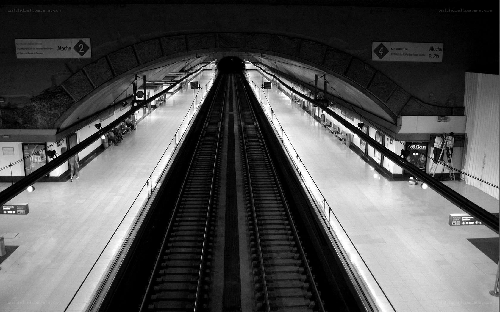 Empty subway station at night