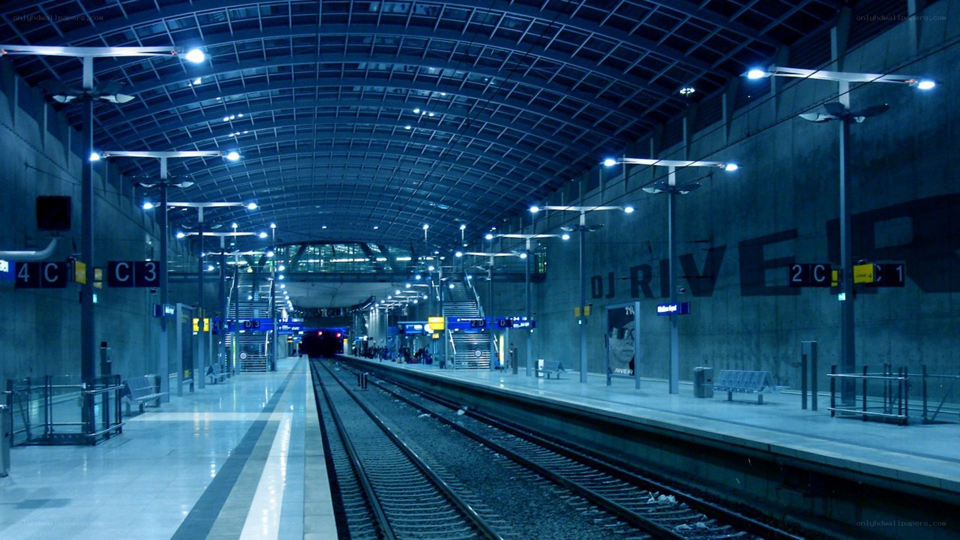 Empty subway station at night
