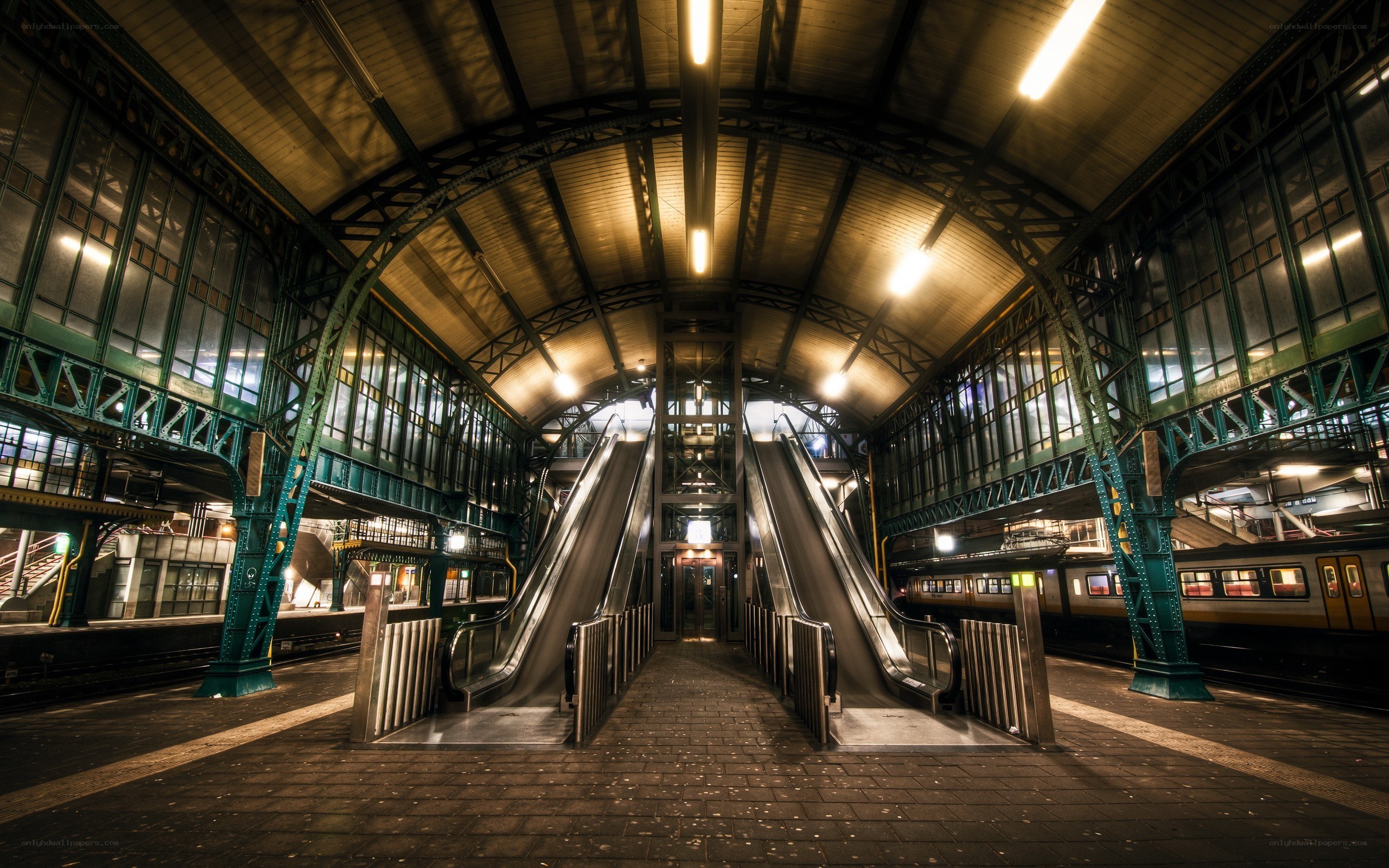 Empty subway station at night