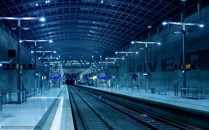 Empty subway station at night