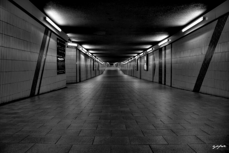 Empty subway tunnel corridor