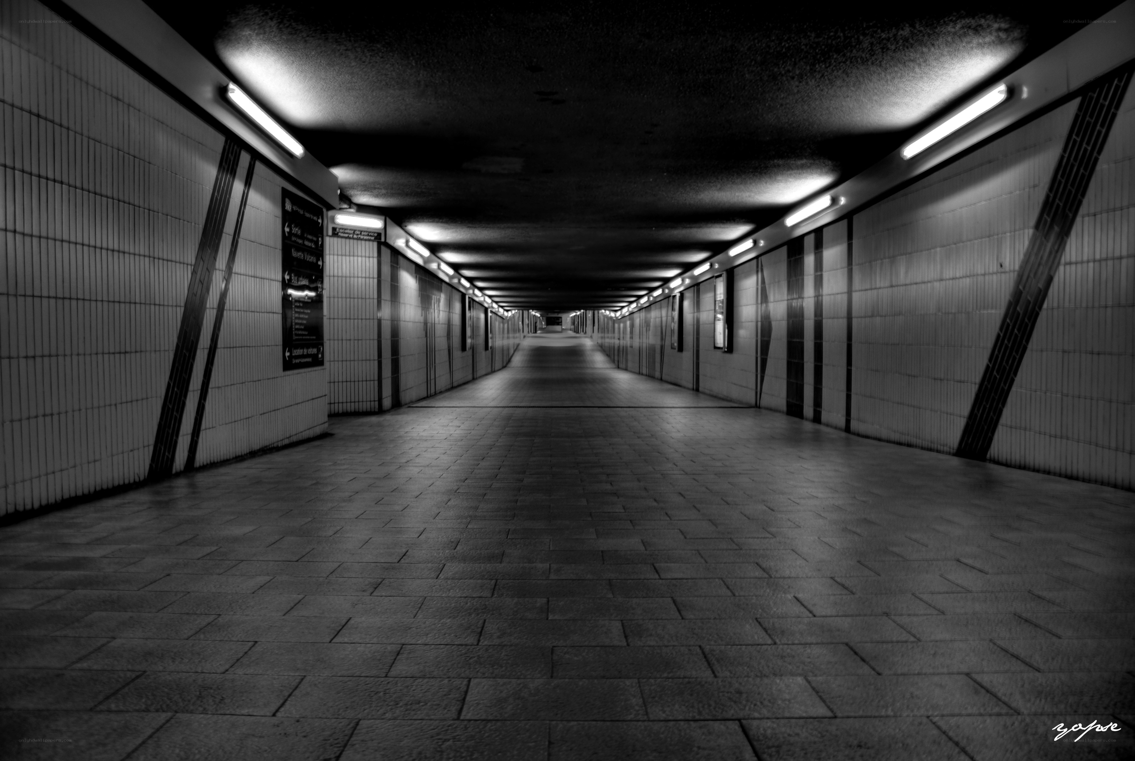 Empty subway tunnel corridor