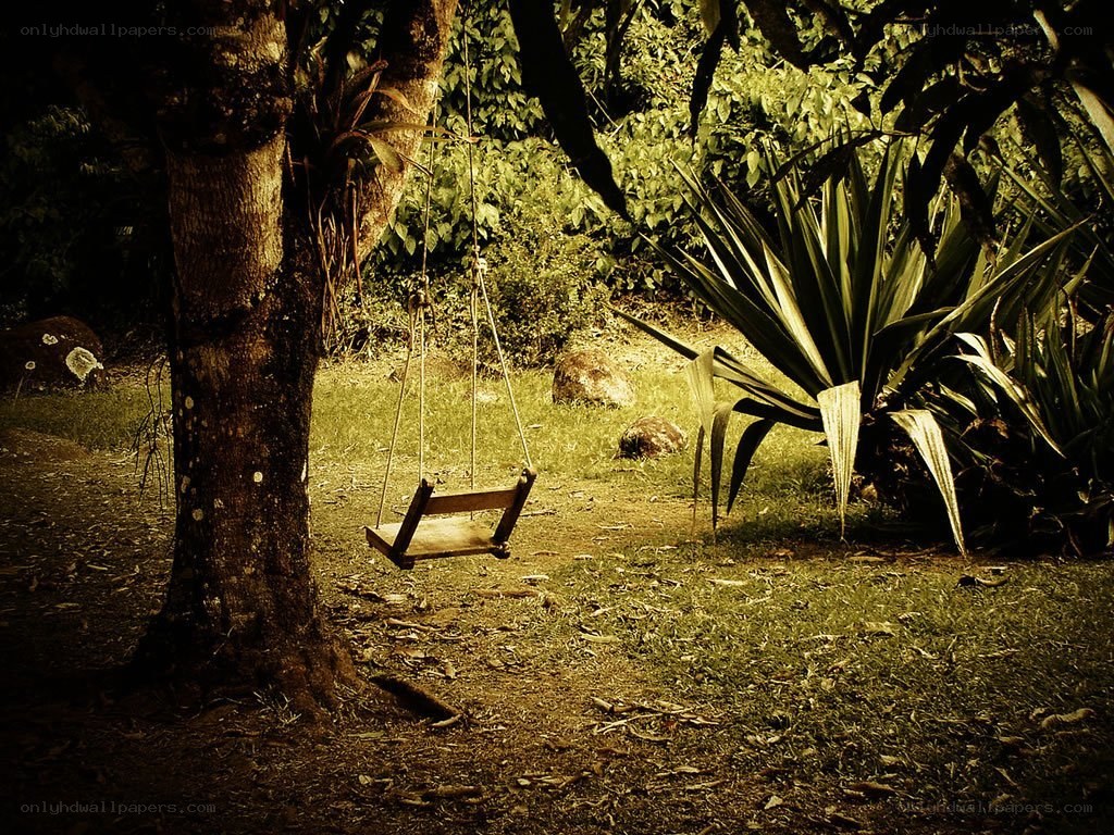 Empty swing in a quiet garden