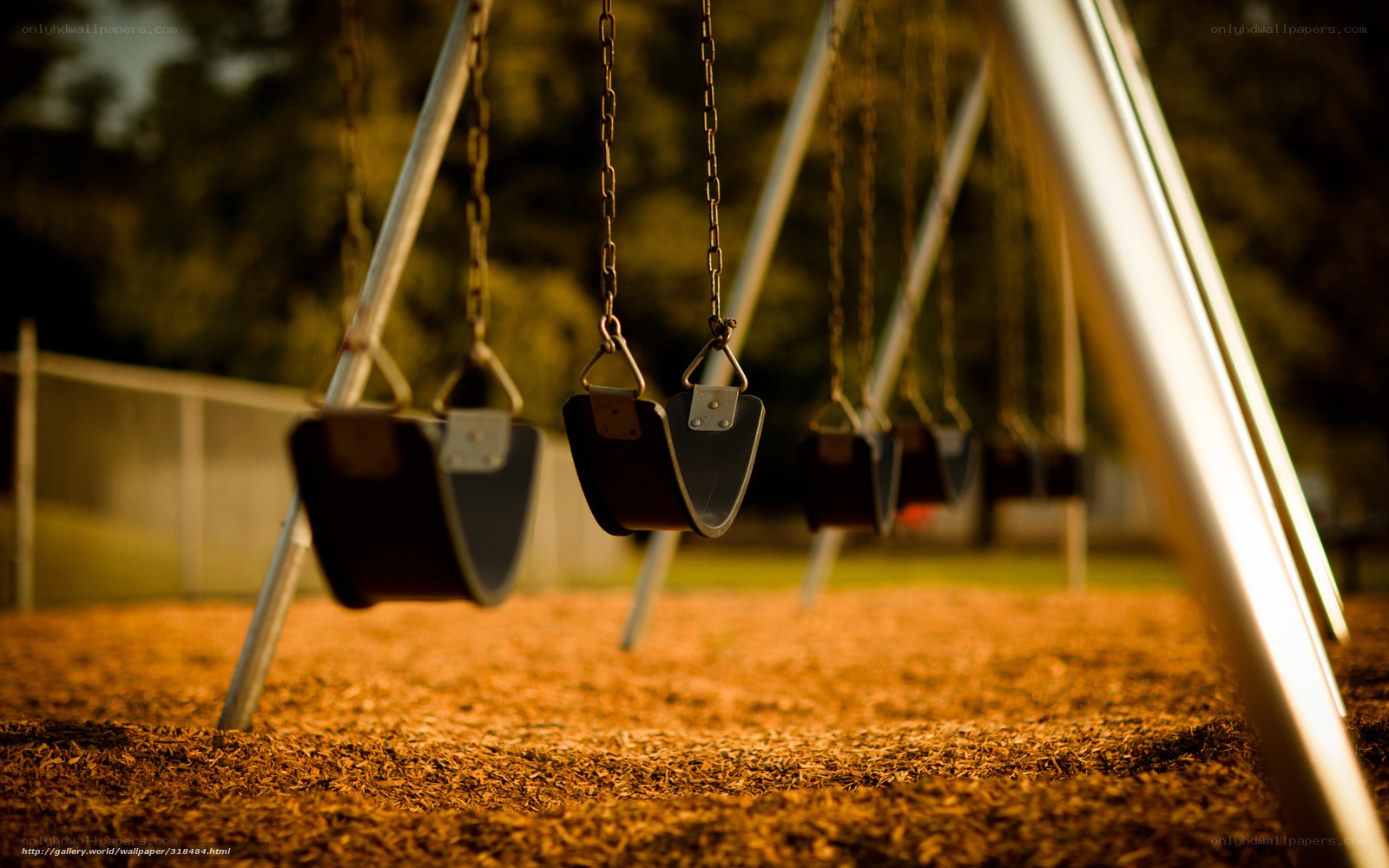 Empty swings at sunset