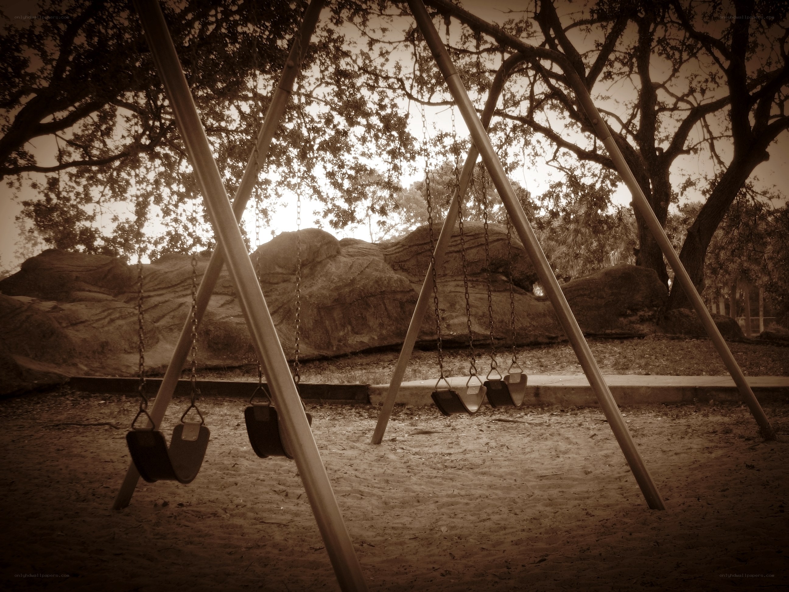 Empty swings in a park