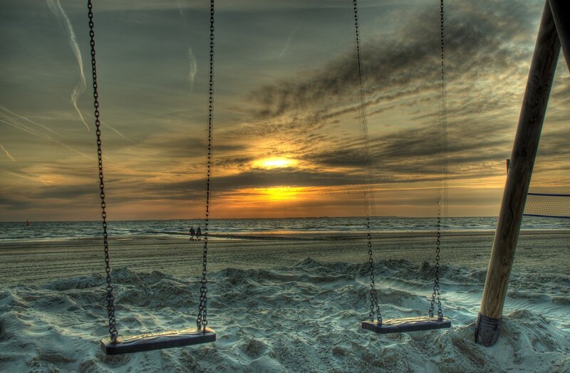 Empty Swings on Beach — Orange
