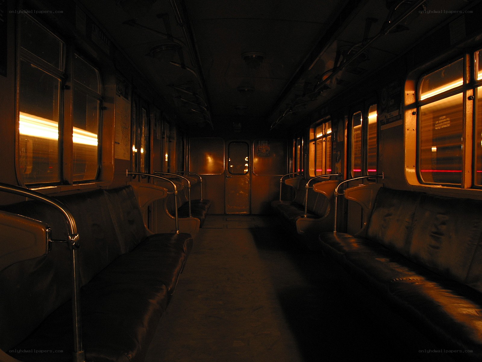 Empty train car at night