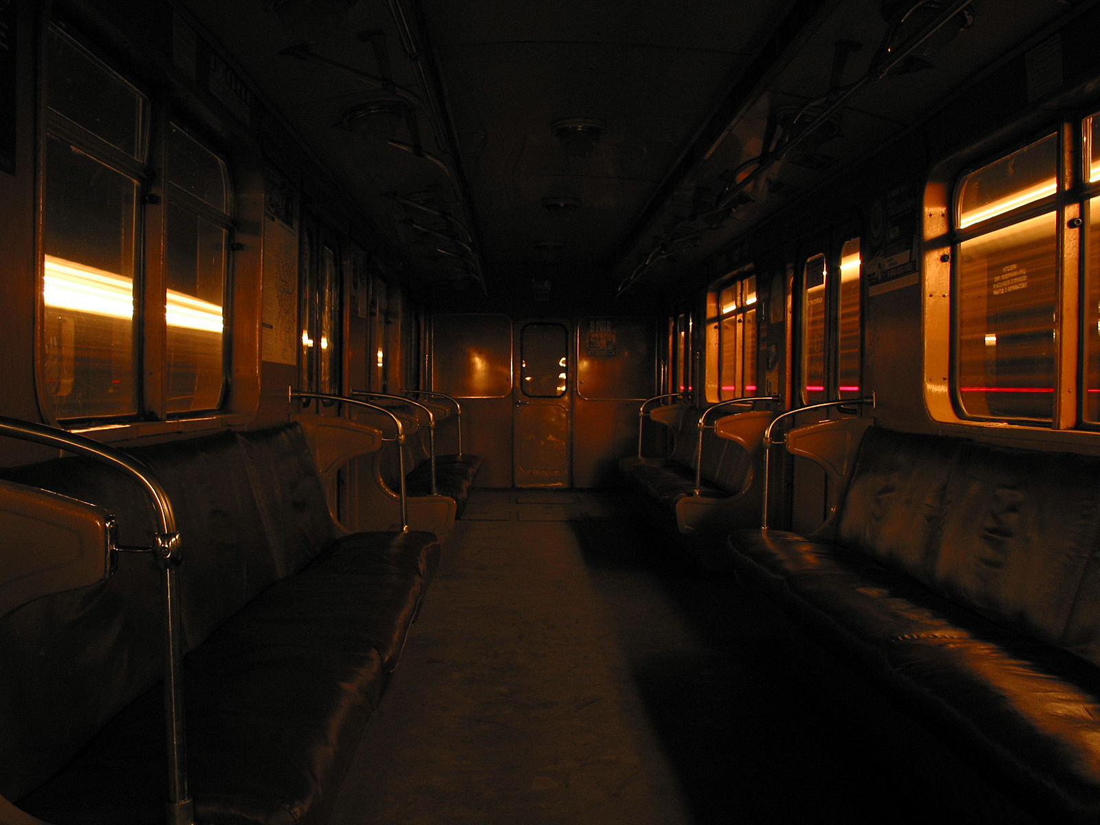 Empty train car at night