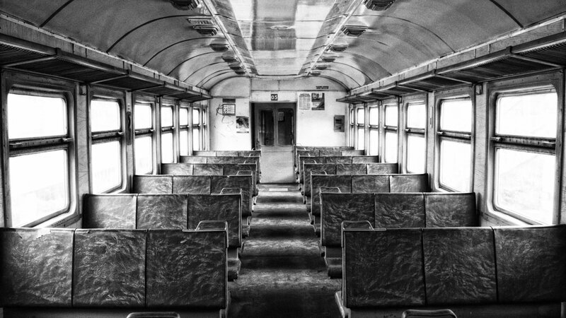 Empty Train Car Interior — Black, Desolate