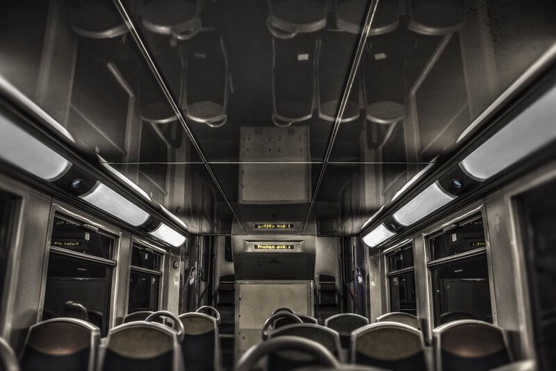 Empty Train Car Interior — Black, Dramatic