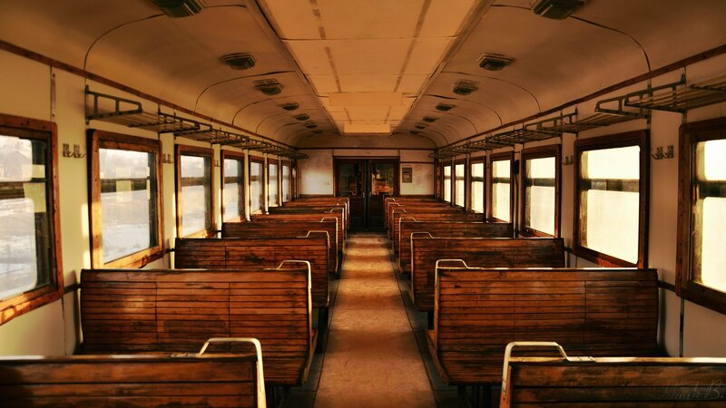 Empty Train Car Interior — Brown, Serene