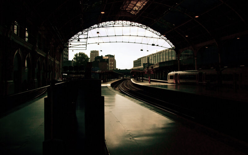 Empty train station at dawn