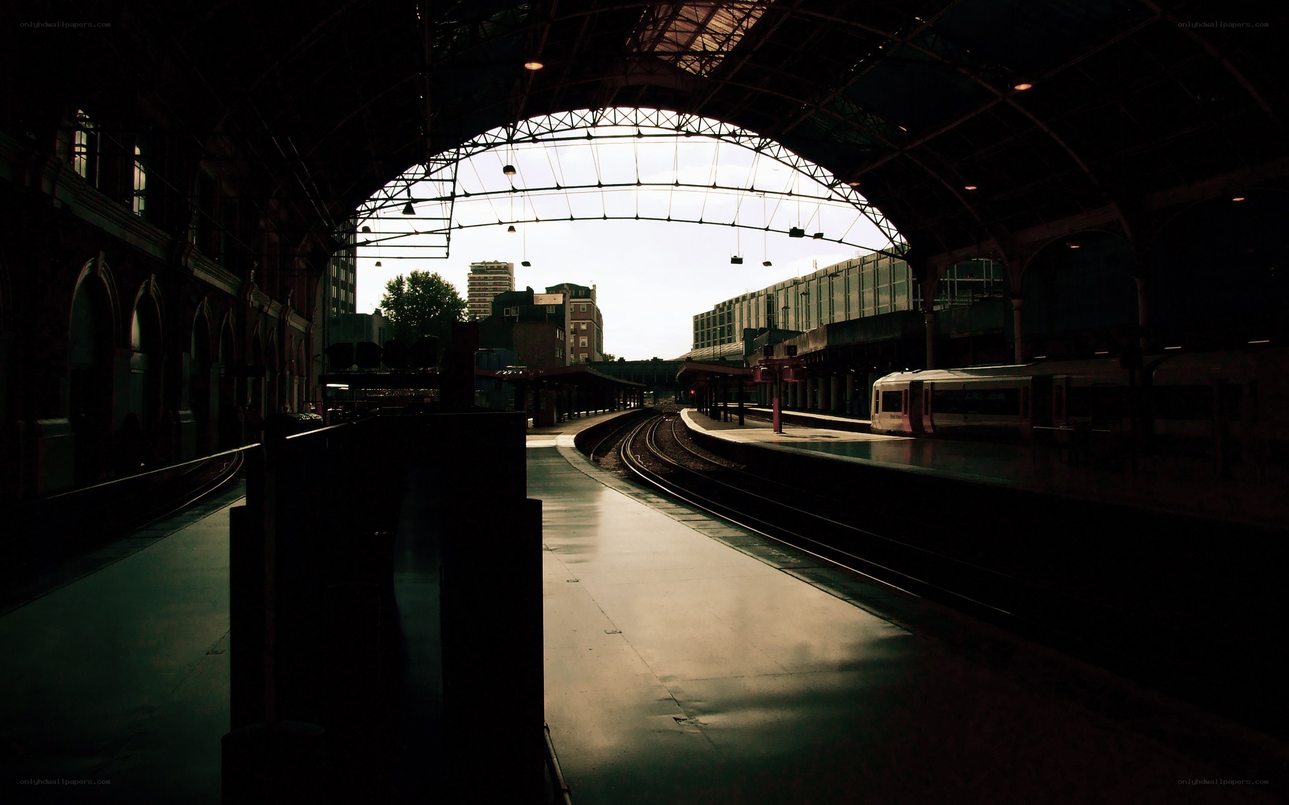 Empty train station at dawn