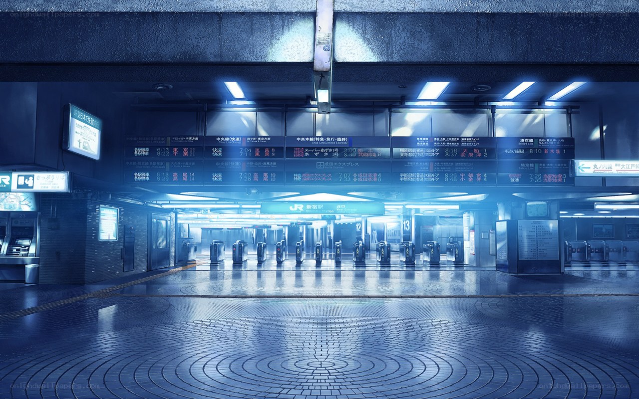 Empty train station at night