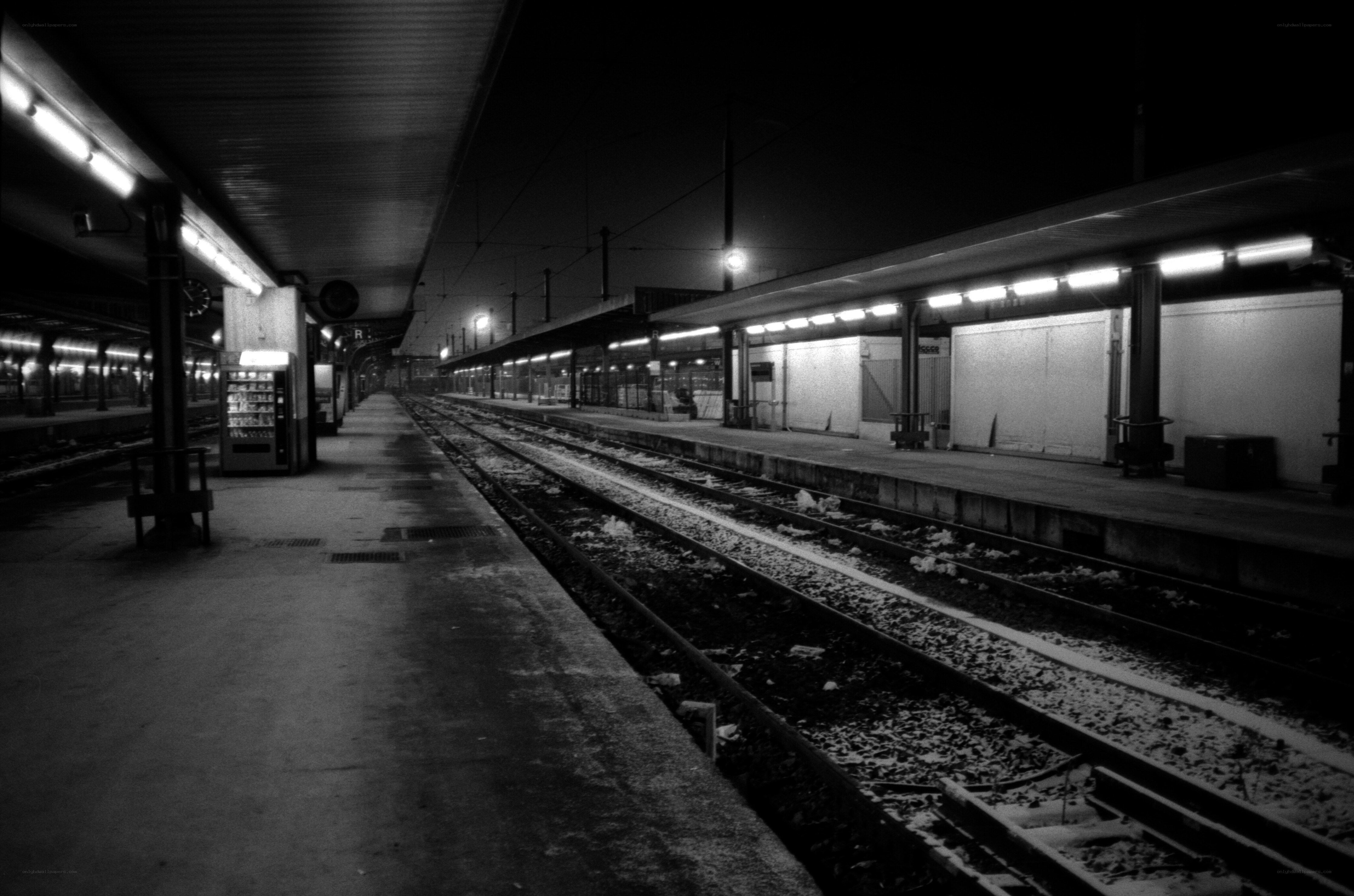 Empty train station at night