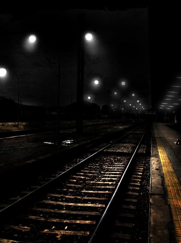 Empty train station at night
