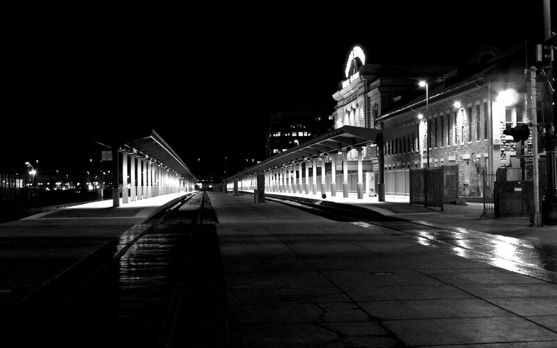 Empty train station at night
