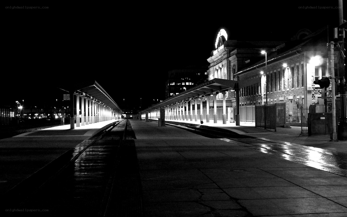 Empty train station at night
